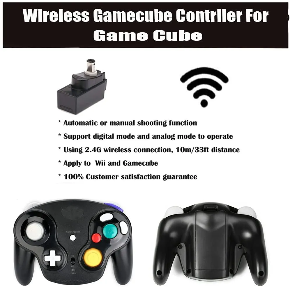 Wireless Game Cube Controller, 2 Pieces 2.4G Wireless Classic Gamepad with Receiver Adapter for Wii Game Cube NGC GC (Black and White)