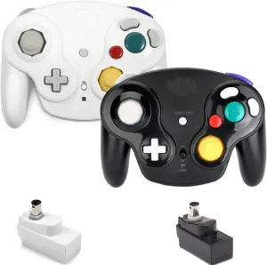Wireless Game Cube Controller, 2 Pieces 2.4G Wireless Classic Gamepad with Receiver Adapter for Wii Game Cube NGC GC (Black and White)