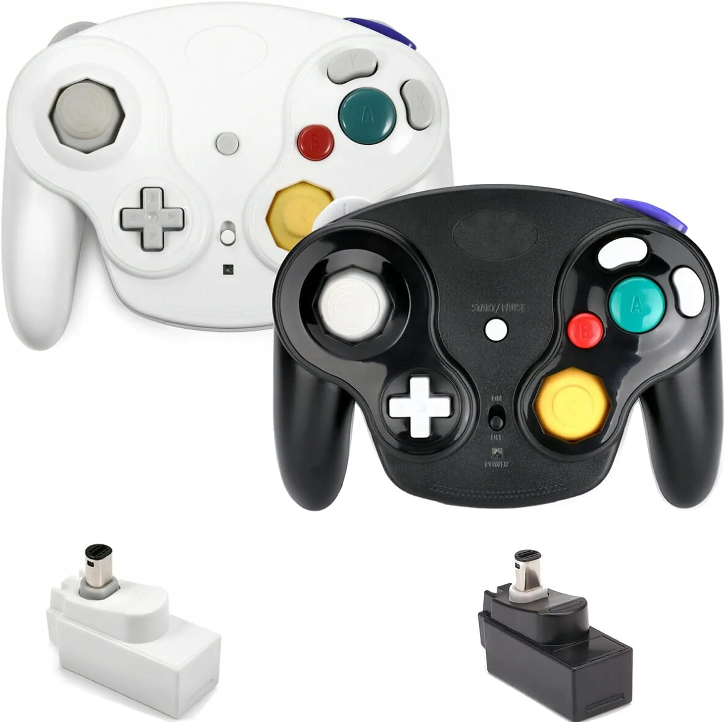 Wireless Game Cube Controller, 2 Pieces 2.4G Wireless Classic Gamepad with Receiver Adapter for Wii Game Cube NGC GC (Black and White)