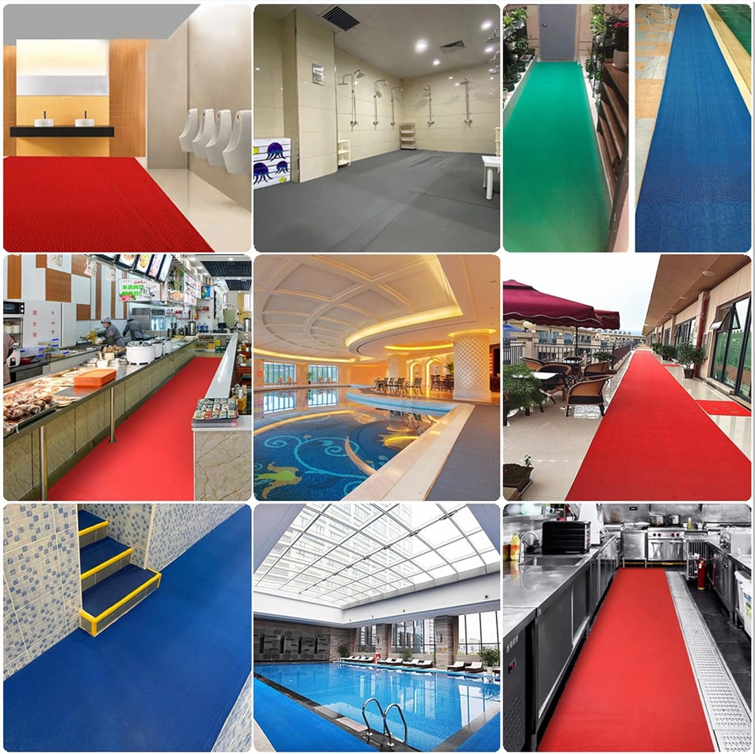 WLWLEO Drainage Non Slip Flooring Mats Swimming Pool Bathroom Anti-Fatigue Rubber Matting 3x10 Ft Heavy Duty Commercial Anti Slip Floor Mats for Garage Restaurant Sauna SPA,Red,0.9×3M