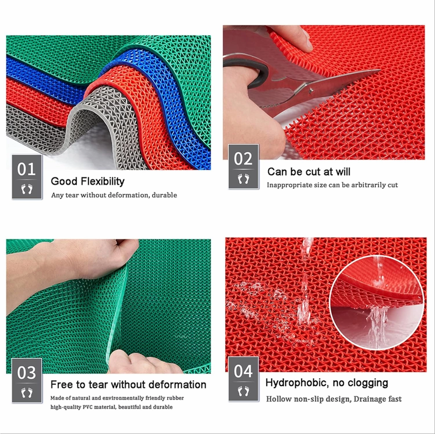 WLWLEO Drainage Non Slip Flooring Mats Swimming Pool Bathroom Anti-Fatigue Rubber Matting 3x10 Ft Heavy Duty Commercial Anti Slip Floor Mats for Garage Restaurant Sauna SPA,Red,0.9×3M