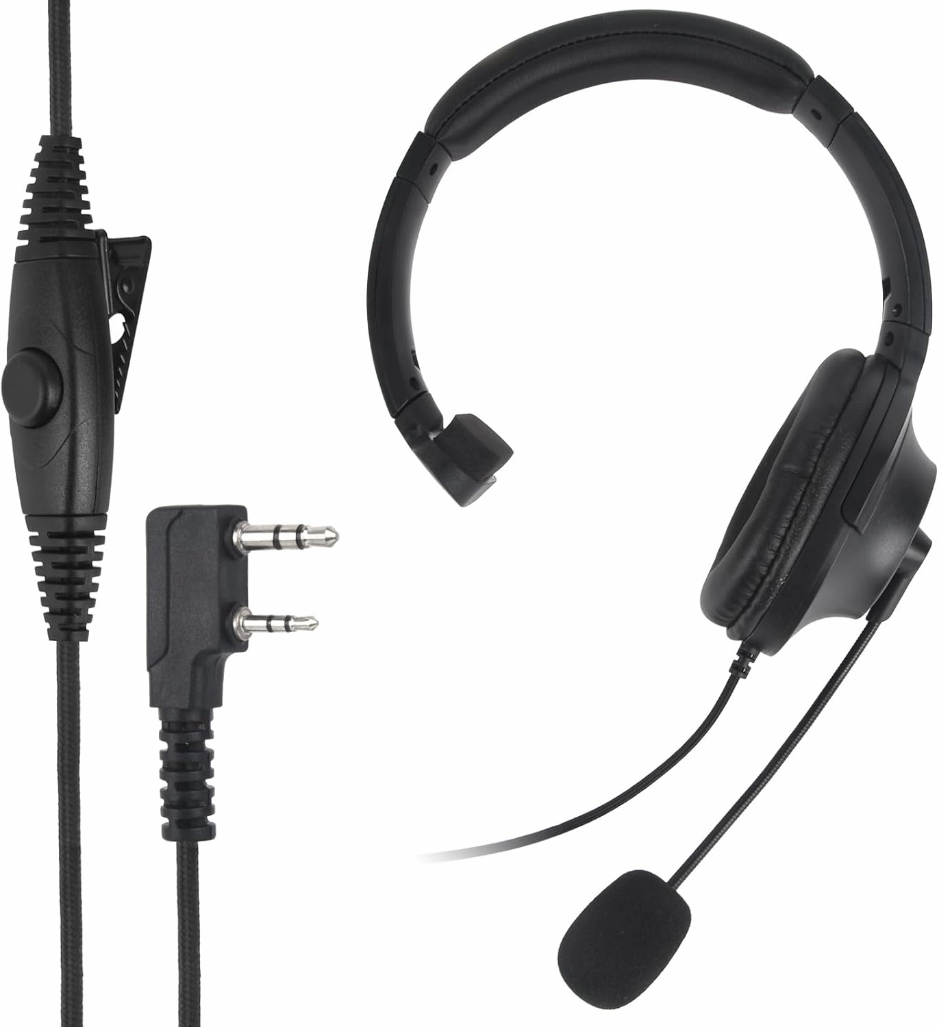 WODASEN UV-5R Single Side Noise Cancelling Radio Headset Overhead Cancellation Headphone with Boom Mic for Baofeng BF-F8HP BF-888S AR-152 UV-82HP Archsell AR-5 Kenwood Retevis RT21 RT27 Walkie Talkie
