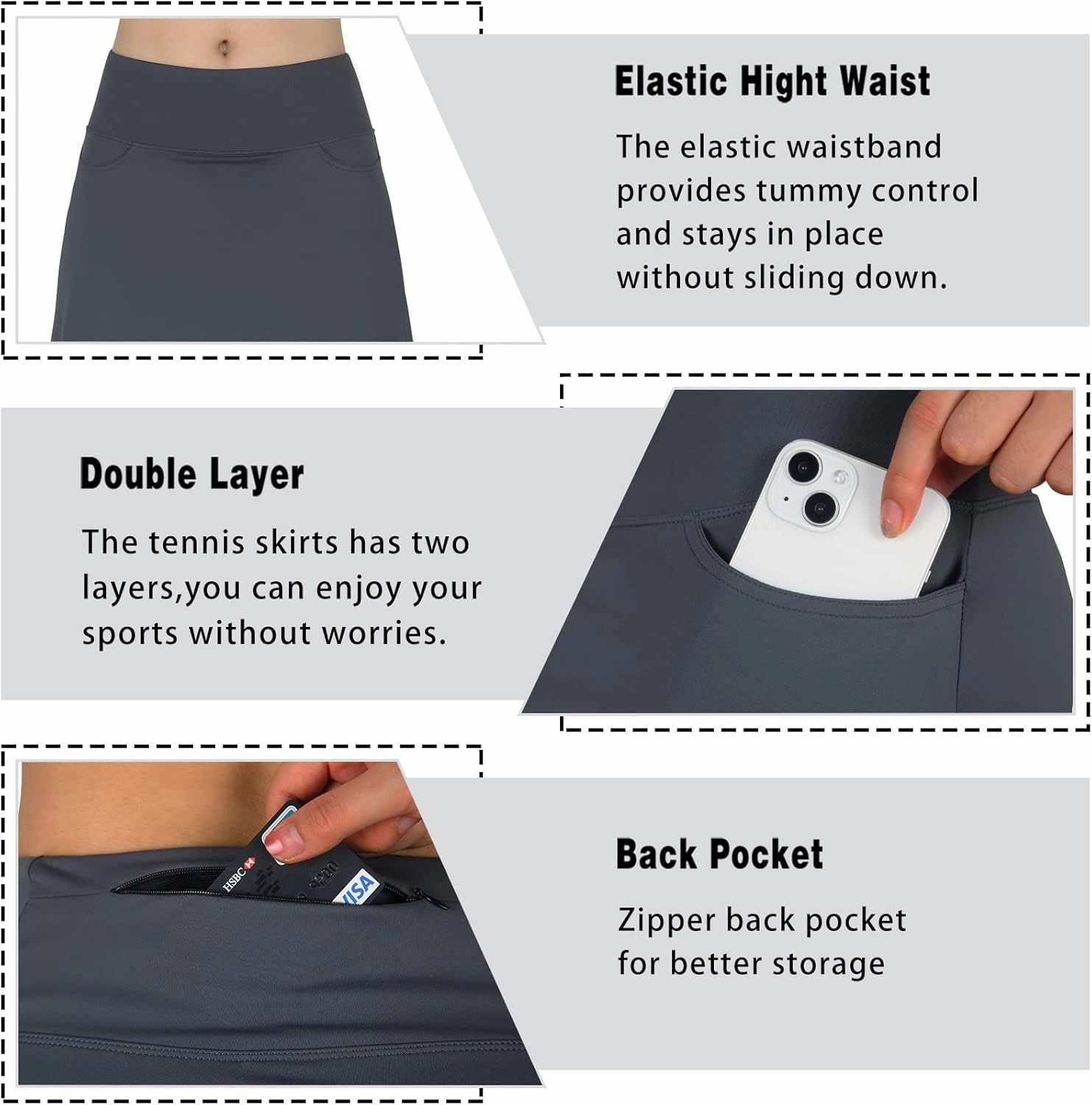 Women's Midi Length Skorts Skirts with 3 Pockets Modest Skirts Women's 24" Knee Length Skort