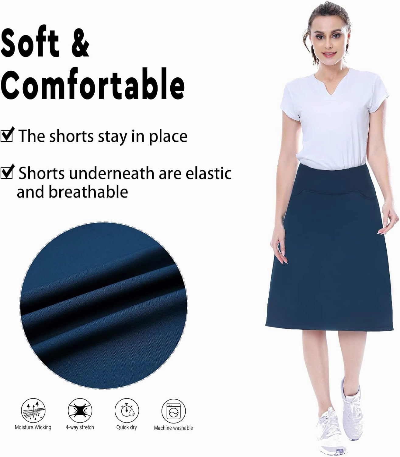 Women's Midi Length Skorts Skirts with 3 Pockets Modest Skirts Women's 24" Knee Length Skort