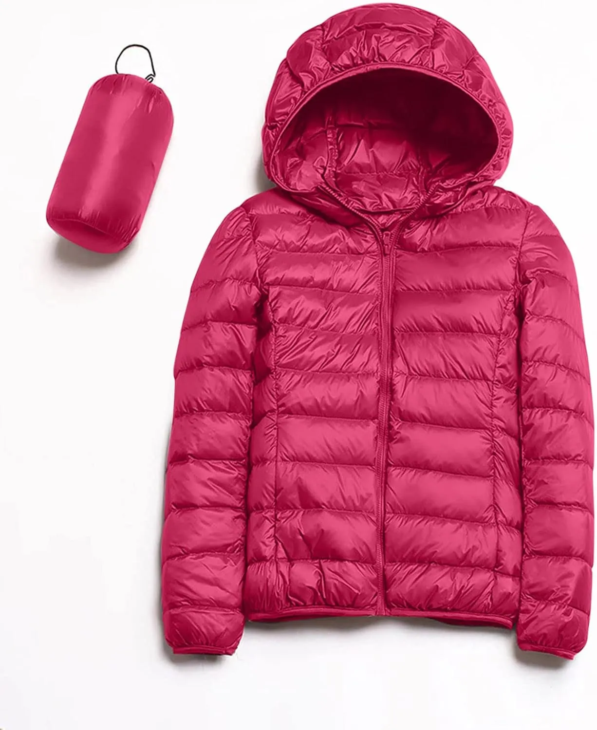 Womens Lightweight Puffer Jacket 2023 Winter Fashion Packable Short Duck Down Jackets Slim Fit Zipper Down Coat with Hood