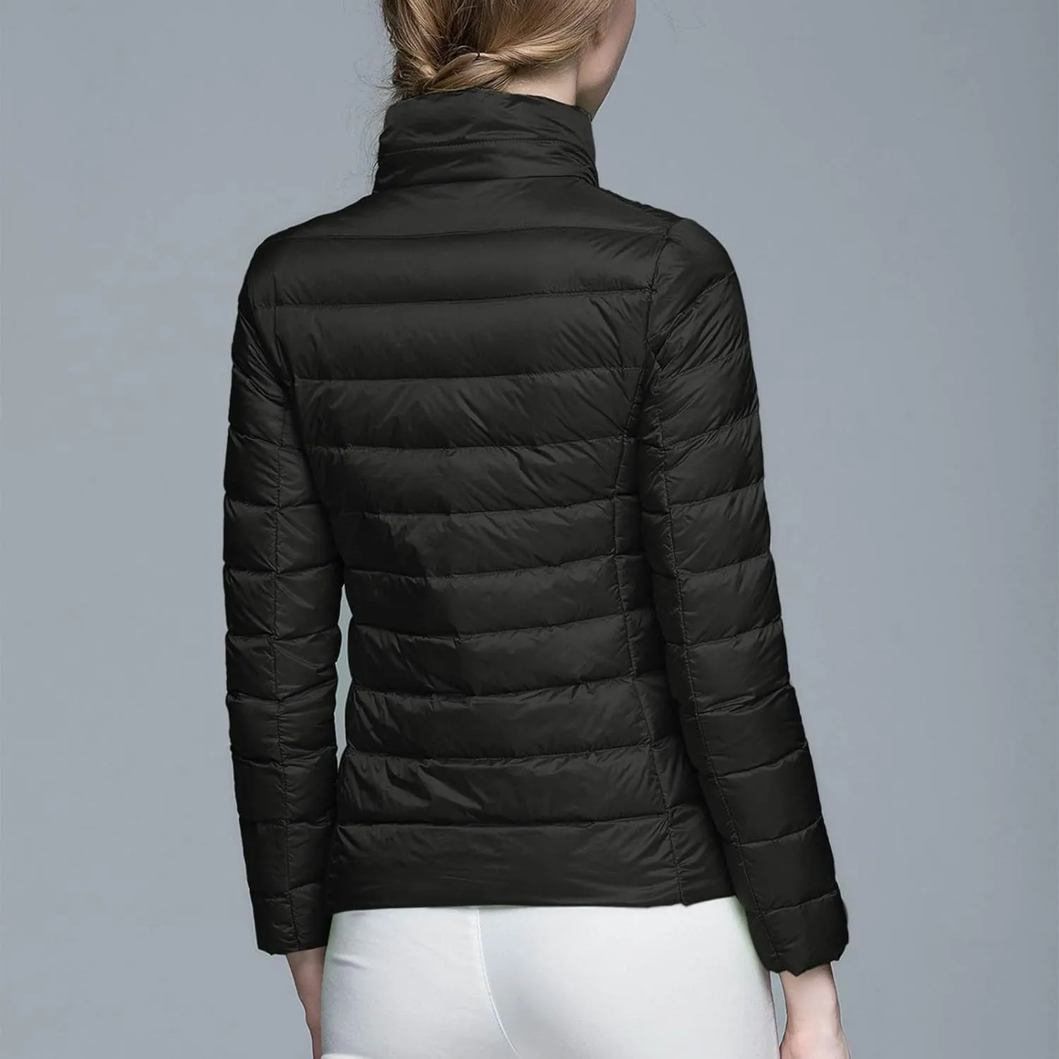 Womens Lightweight Puffer Jacket 2023 Winter Fashion Packable Short Duck Down Jackets Slim Fit Zipper Down Coat with Hood
