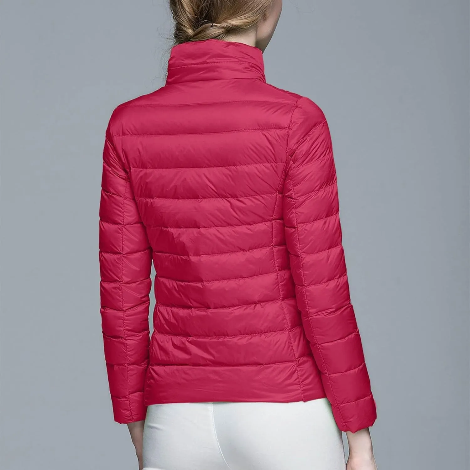 Womens Lightweight Puffer Jacket 2023 Winter Fashion Packable Short Duck Down Jackets Slim Fit Zipper Down Coat with Hood