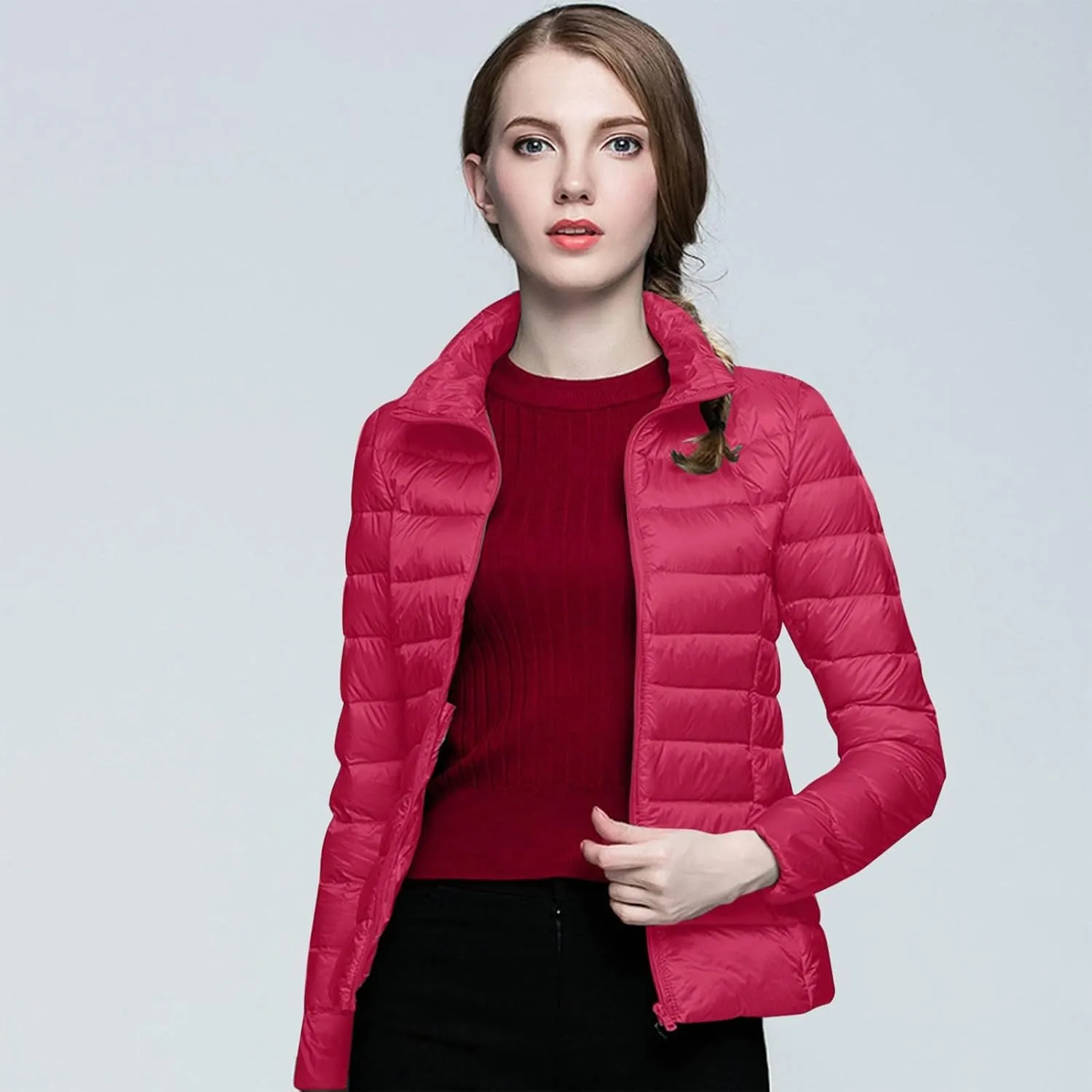 Womens Lightweight Puffer Jacket 2023 Winter Fashion Packable Short Duck Down Jackets Slim Fit Zipper Down Coat with Hood
