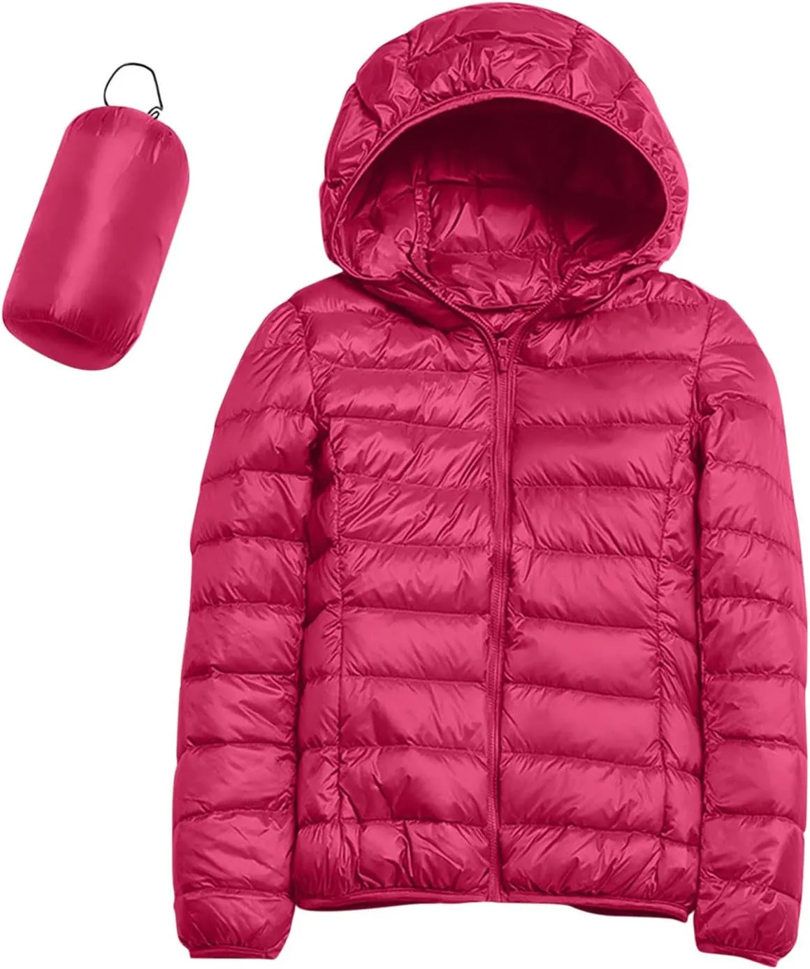 Womens Lightweight Puffer Jacket 2023 Winter Fashion Packable Short Duck Down Jackets Slim Fit Zipper Down Coat with Hood