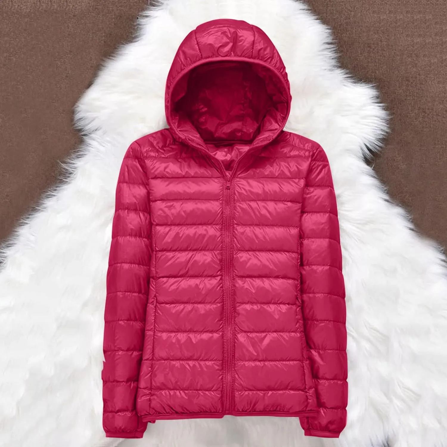 Womens Lightweight Puffer Jacket 2023 Winter Fashion Packable Short Duck Down Jackets Slim Fit Zipper Down Coat with Hood