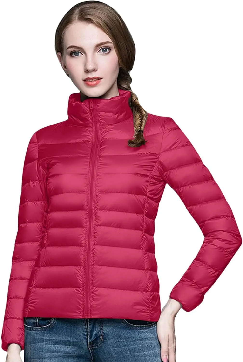 Womens Lightweight Puffer Jacket 2023 Winter Fashion Packable Short Duck Down Jackets Slim Fit Zipper Down Coat with Hood