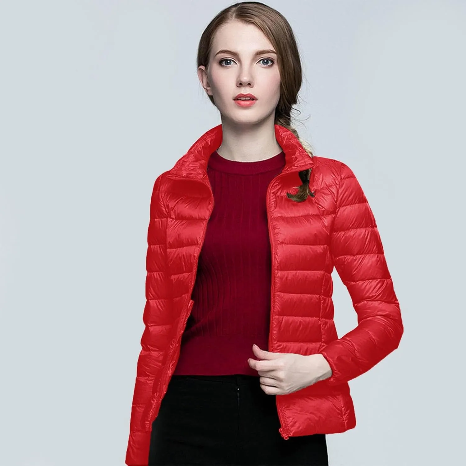 Womens Puffer Jacket 2025 Winter Warm Packable Down Jacket Lightweight Slim Fit Hooded Jacket Short Duck Down Coat