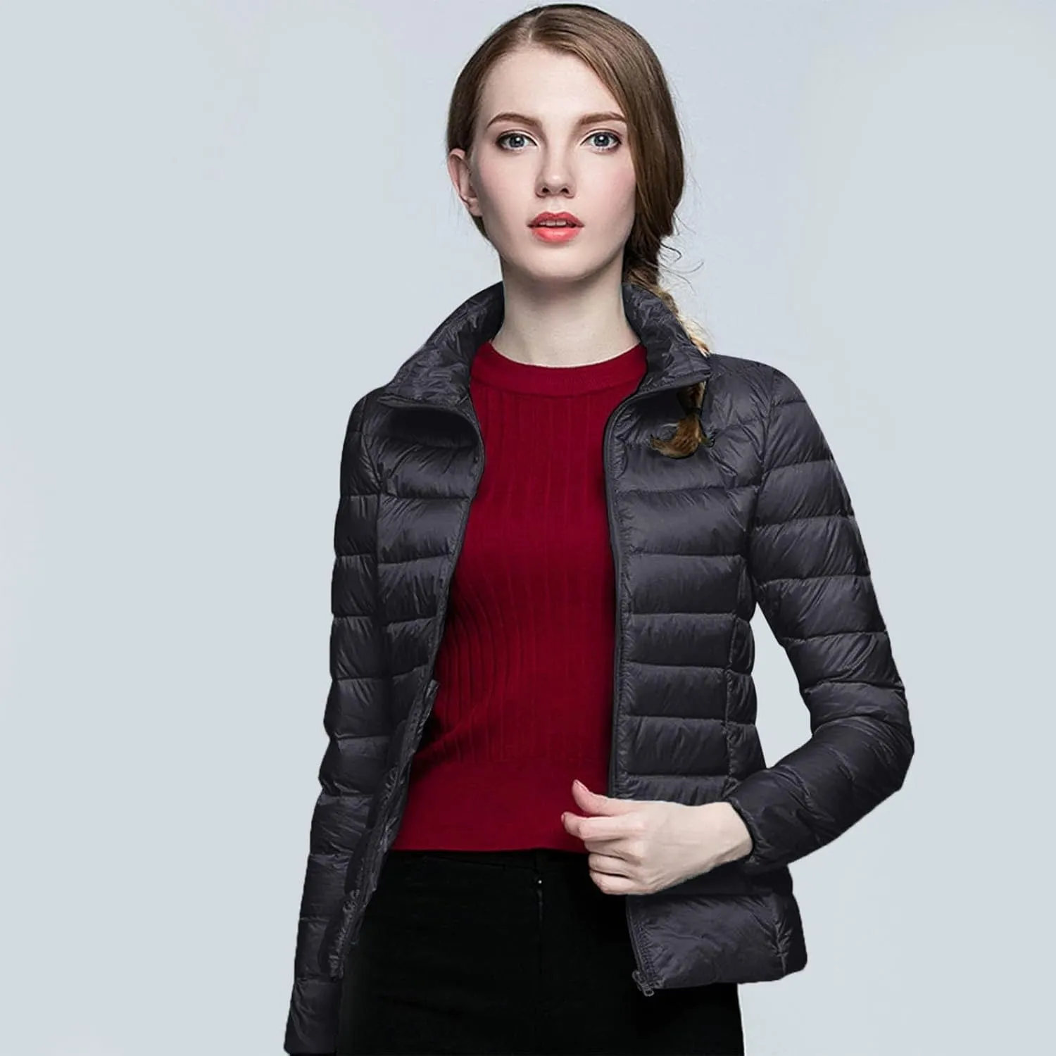 Womens Puffer Jacket 2025 Winter Warm Packable Down Jacket Lightweight Slim Fit Hooded Jacket Short Duck Down Coat