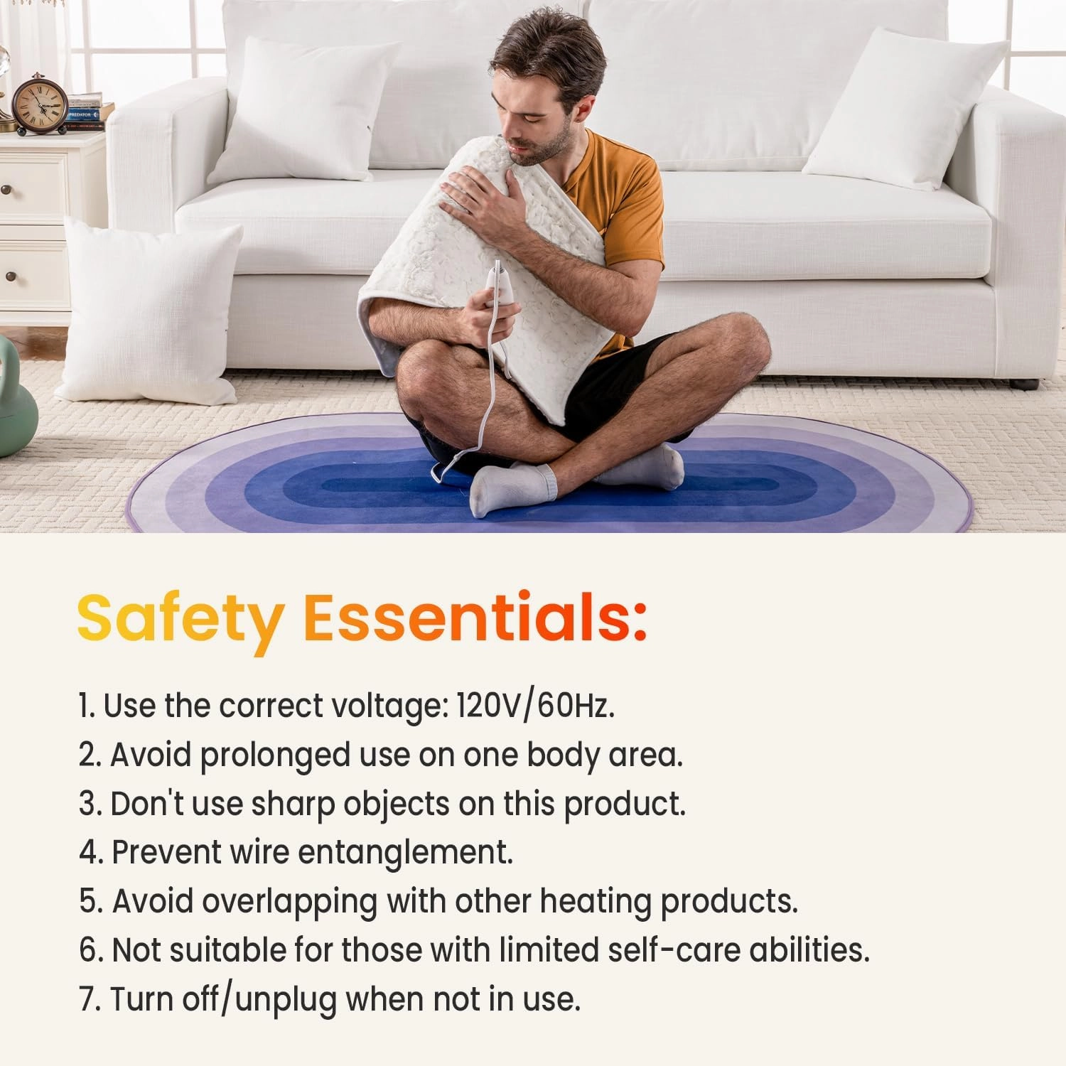 Woomer Faux Fur Electric Heating Pad for Back Pain Relief, Extra Large 17” x 33”, Extended Coverage from Neck to Hip, Two-Sided, Moist Mode, ETL Certified, 6 Adjustable Heats & 2H Auto-Off,White