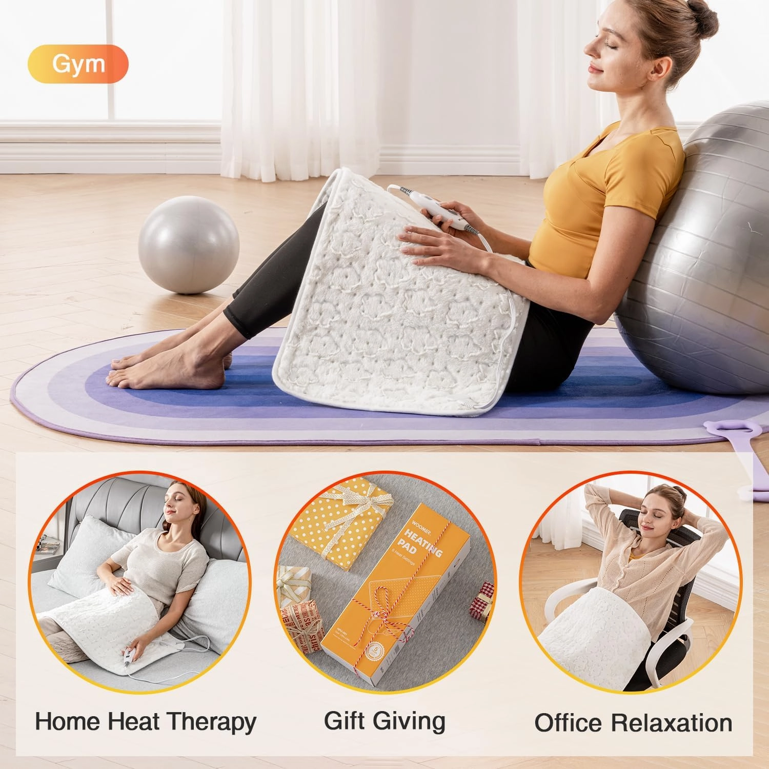 Woomer Faux Fur Electric Heating Pad for Back Pain Relief, Extra Large 17” x 33”, Extended Coverage from Neck to Hip, Two-Sided, Moist Mode, ETL Certified, 6 Adjustable Heats & 2H Auto-Off,White