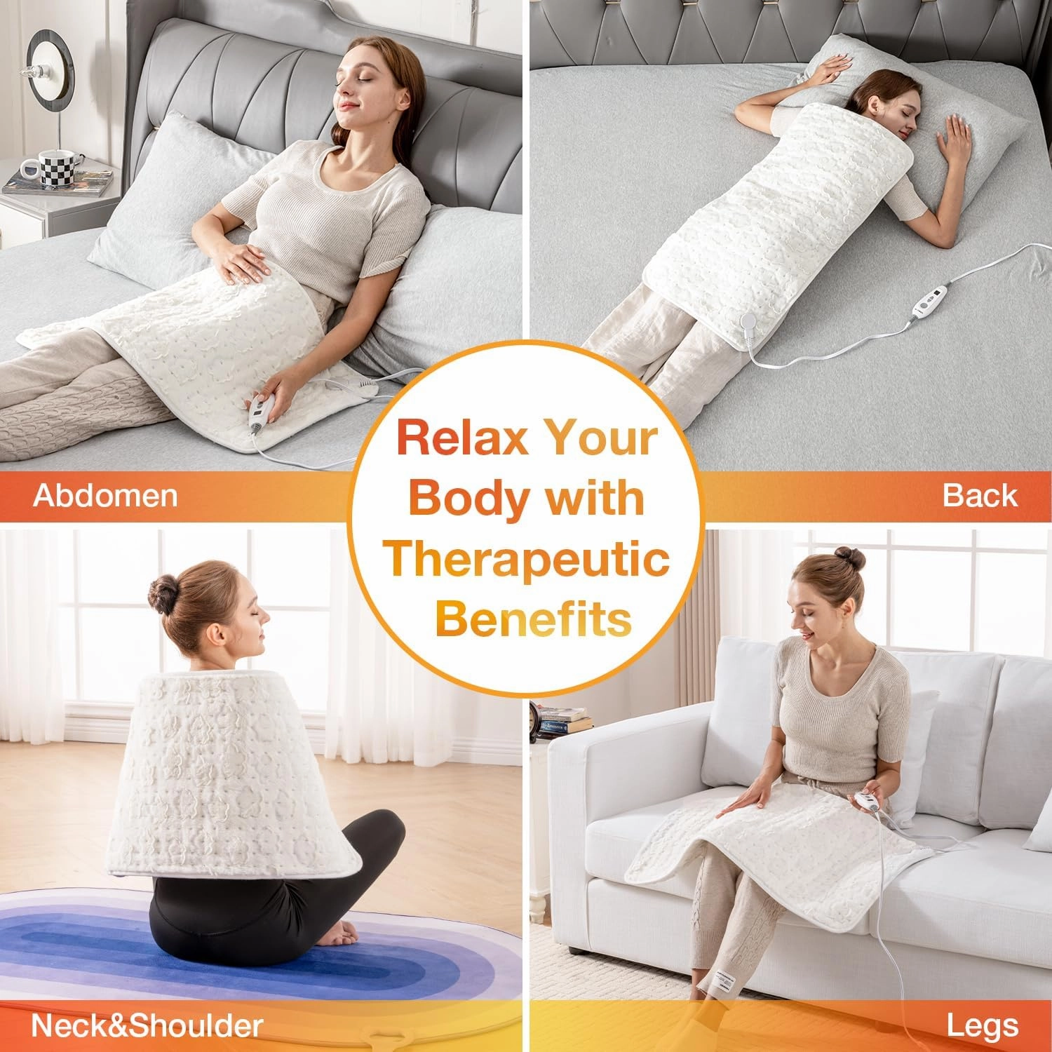 Woomer Faux Fur Electric Heating Pad for Back Pain Relief, Extra Large 17” x 33”, Extended Coverage from Neck to Hip, Two-Sided, Moist Mode, ETL Certified, 6 Adjustable Heats & 2H Auto-Off,White