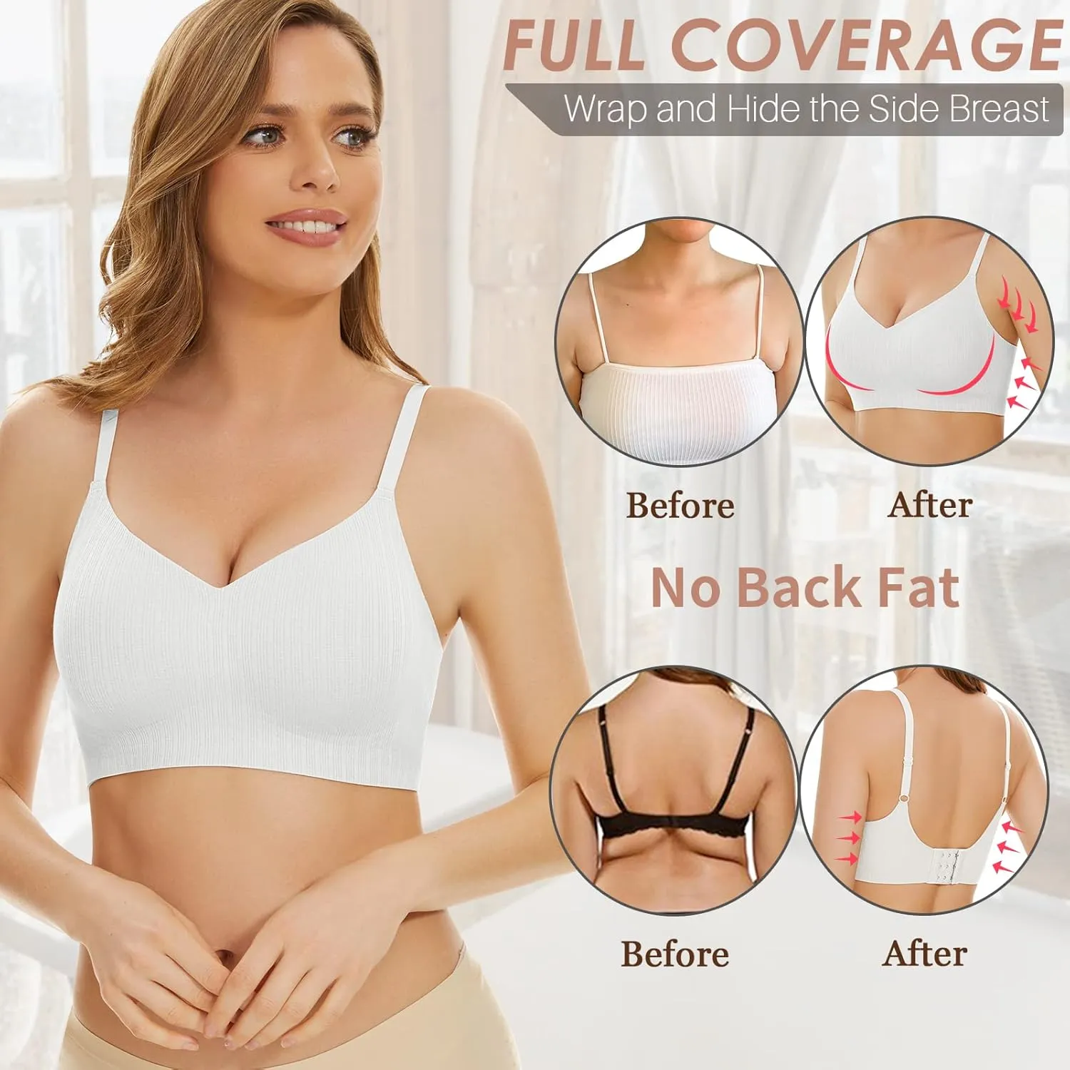 WOWENY Push Up Bras for Women No Underwire Wireless Jelly Strip Soft Support Comfortable Seamless Padded Bralette