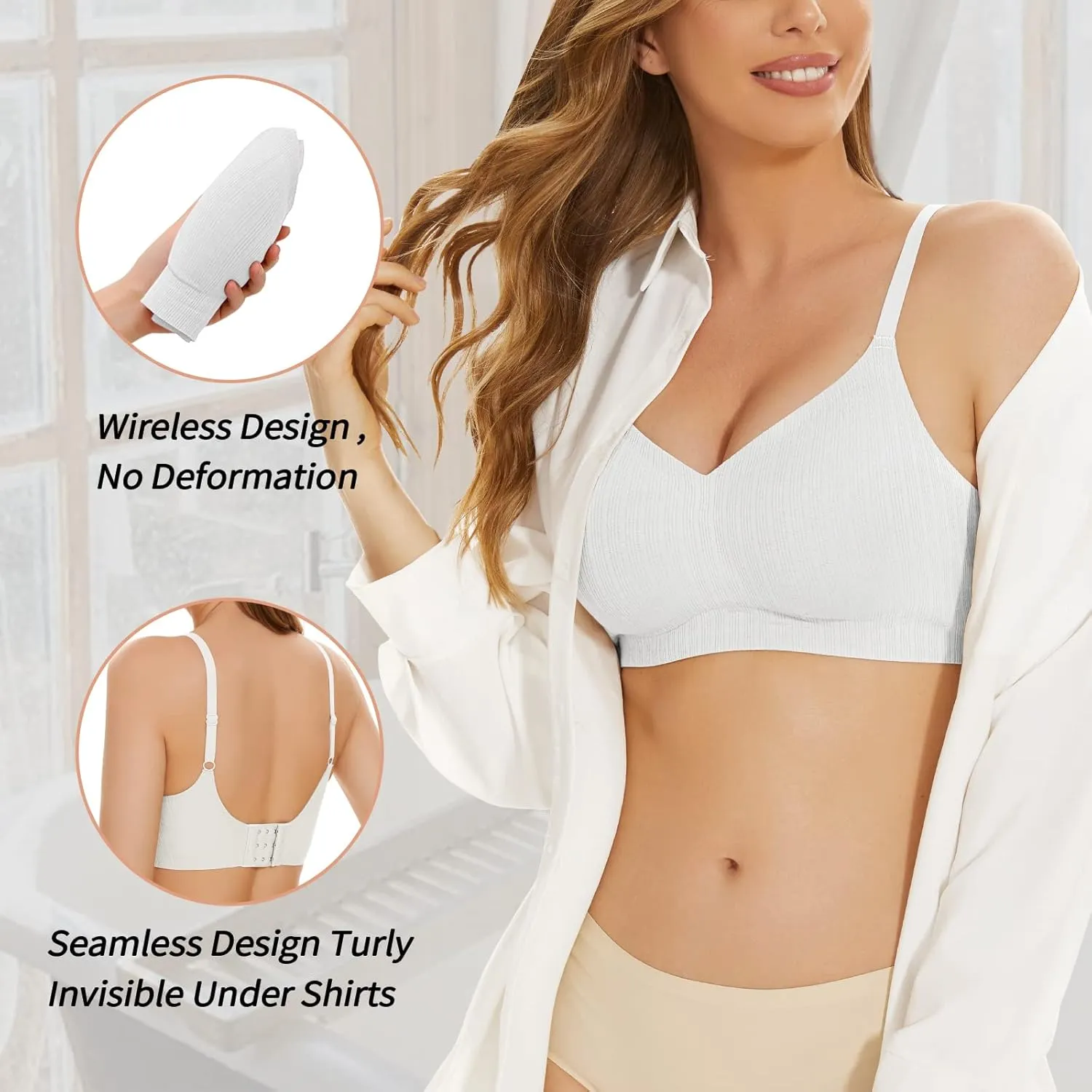 WOWENY Push Up Bras for Women No Underwire Wireless Jelly Strip Soft Support Comfortable Seamless Padded Bralette
