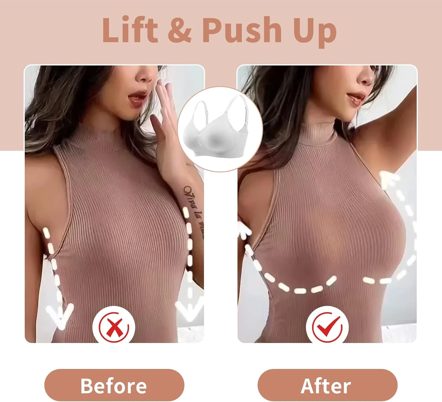 WOWENY Push Up Bras for Women No Underwire Wireless Jelly Strip Soft Support Comfortable Seamless Padded Bralette