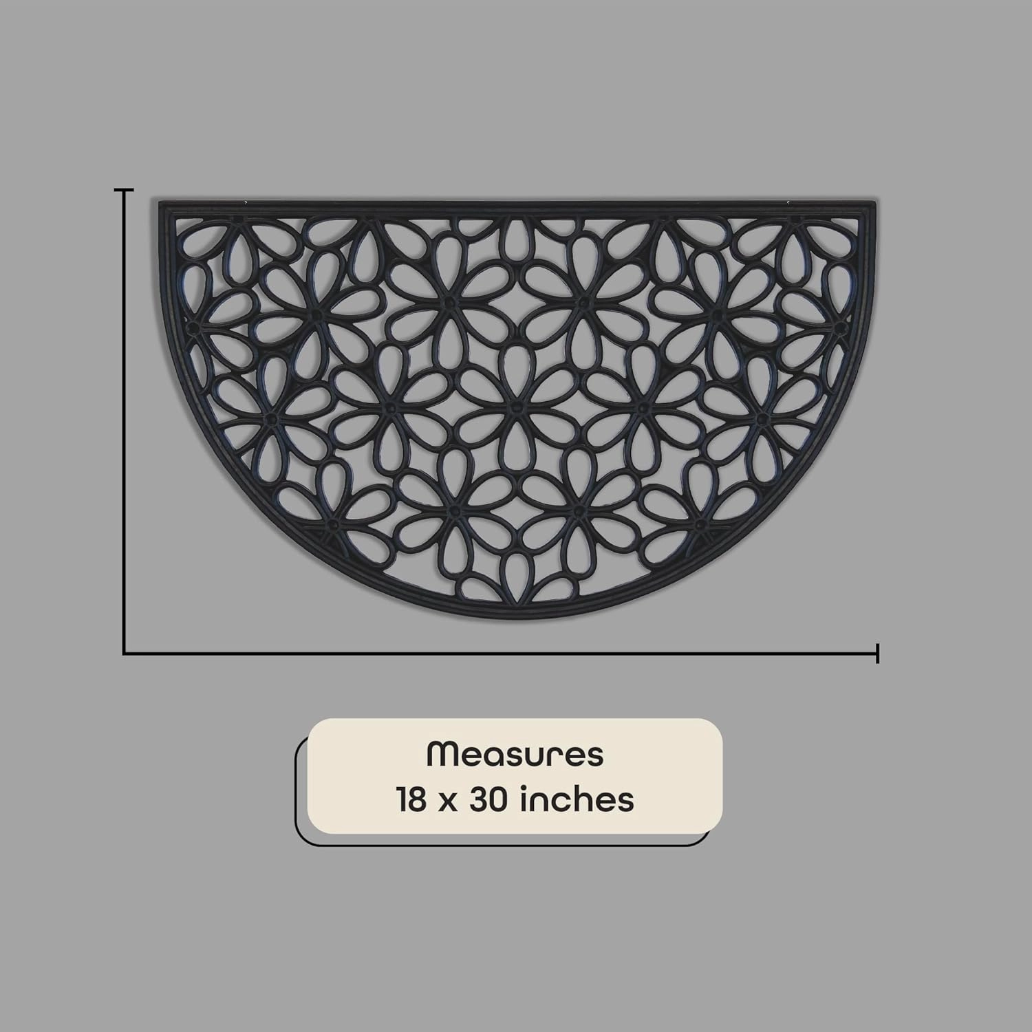 Wrought Iron Rubber Door Mat, Daisy - 18 Inch Length, 30 Inch Width - Durable, Easy to Clean & Decorative Outdoor Welcome Mats - Heavy Duty for All Weather - Doormat Traps Dirt, Debris, & Mud