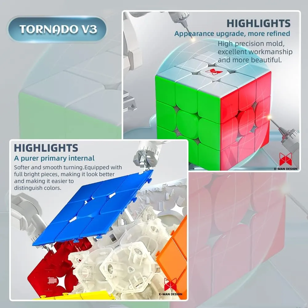 X Man Tornado V3 M ，Magnetic Speed Cube 3x3 (Stickerless)， Magic Cube 3X3X3 with Magnet Adjustable System，Puzzle Cube Toy Gift for Kids, Adults, Enthusiasts, Easter Basket Stuffers.(Flagship Edition)