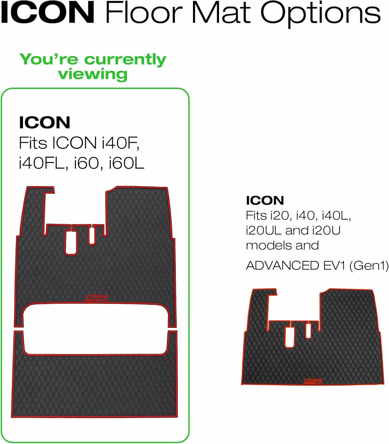 Xtreme Mats ICON Compatible, Full Coverage Golf Cart Floor Liner - Compatible with ICON and Advanced EV (Gen1) Golf Carts - Choose Your Color/Style