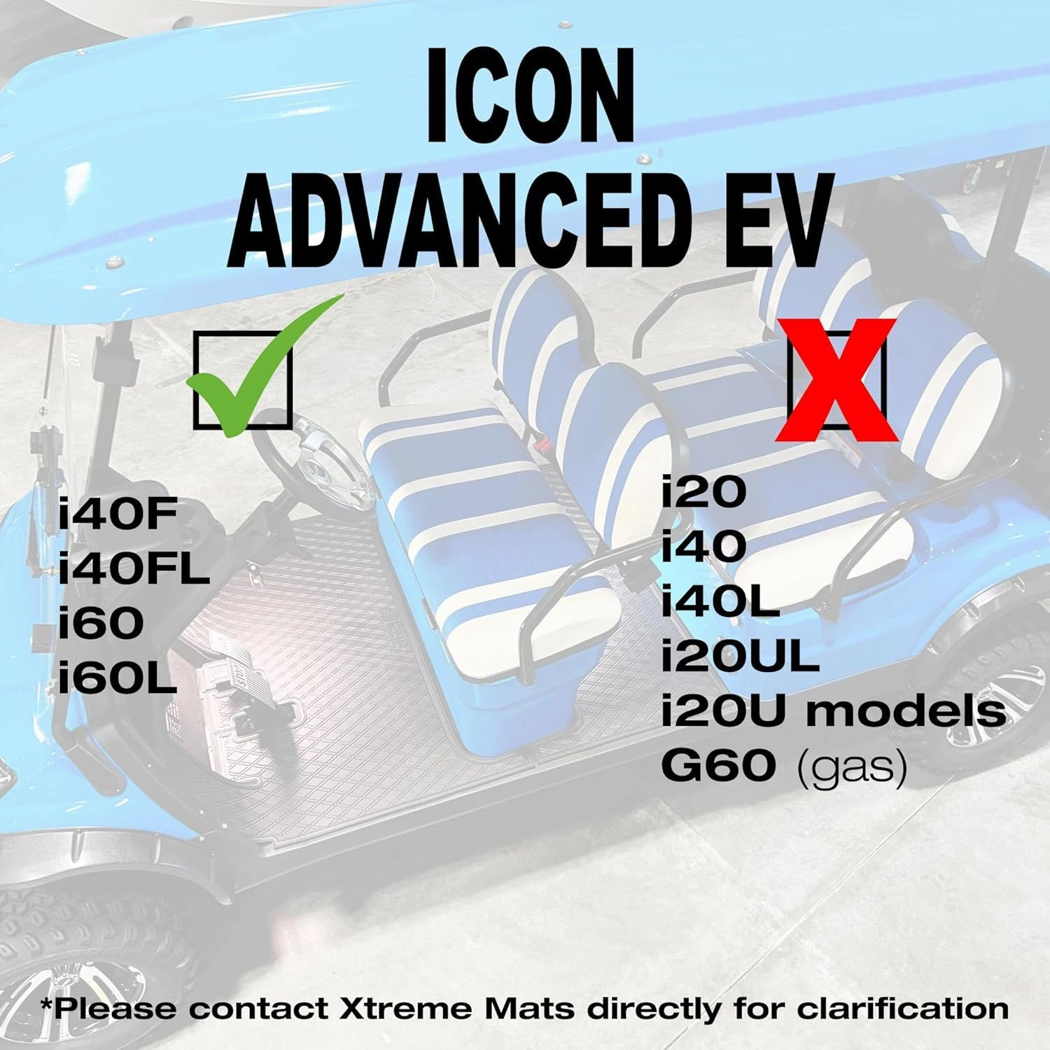 Xtreme Mats ICON Compatible, Full Coverage Golf Cart Floor Liner - Compatible with ICON and Advanced EV (Gen1) Golf Carts - Choose Your Color/Style