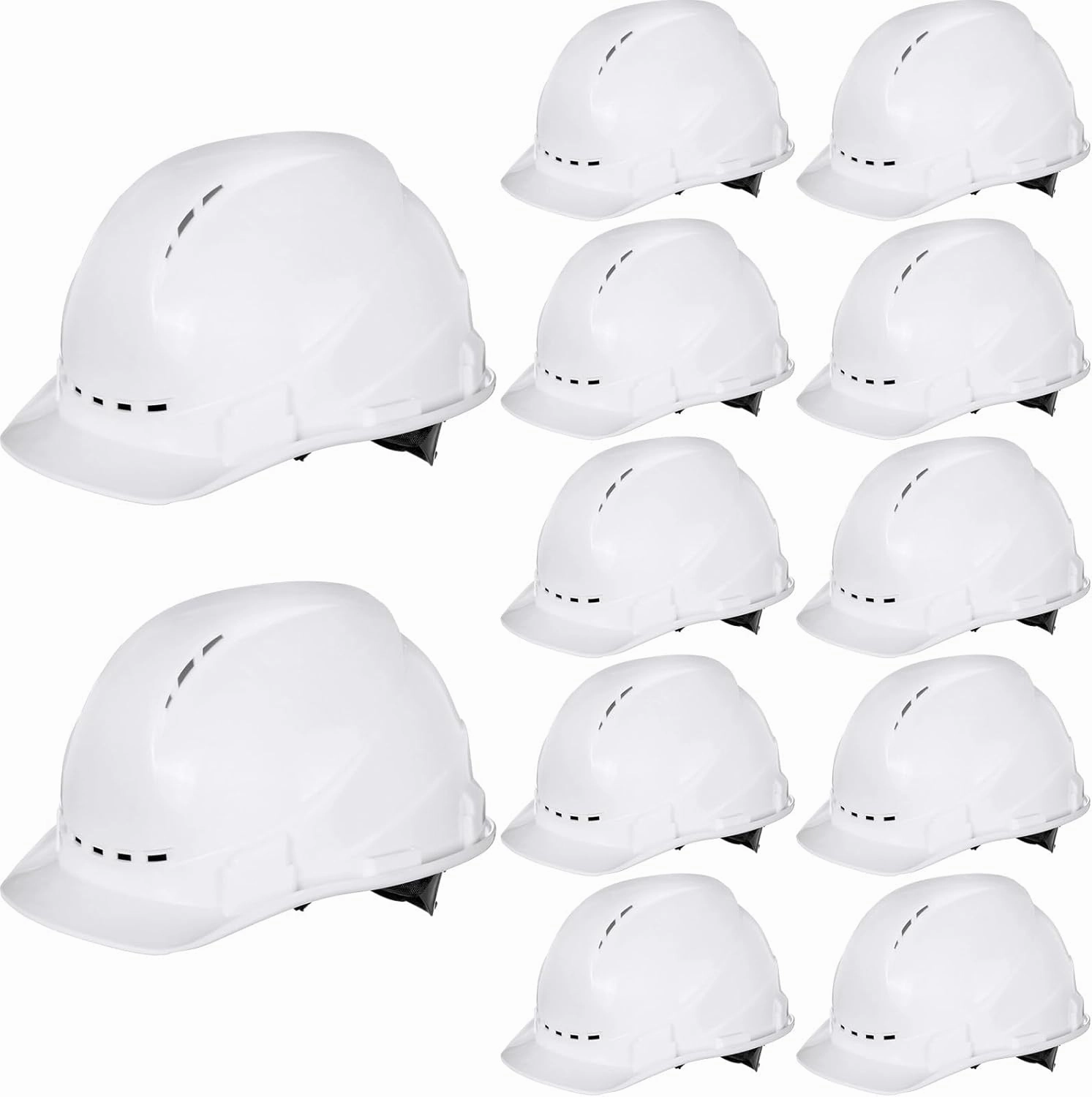 Xuhal 12 Pieces 4 Point Suspension Hard Hat Bulk Safety Helmets with Vents and Cotton Brow Pad ABS Construction Hardhats for Safety Adjustable Ratchet Hard Hats for Work Head Protection