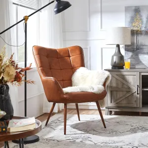Yaheetech Leather Accent Chairs, Living Room Chairs Leather Large Armchairs Accent Chairs with Metal Legs for Living Bedroom Office Statement, Camel