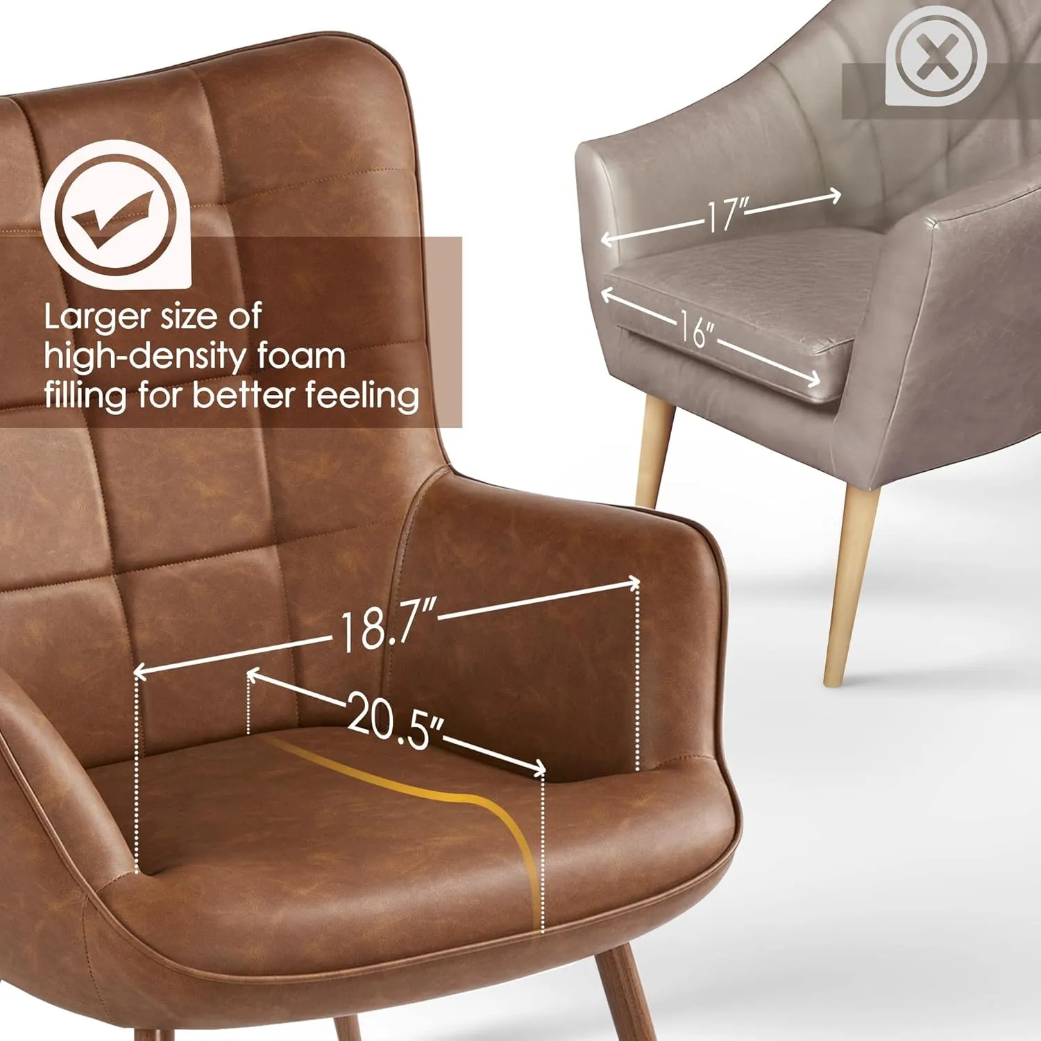 Yaheetech Leather Accent Chairs, Living Room Chairs Leather Large Armchairs Accent Chairs with Metal Legs for Living Bedroom Office Statement, Camel