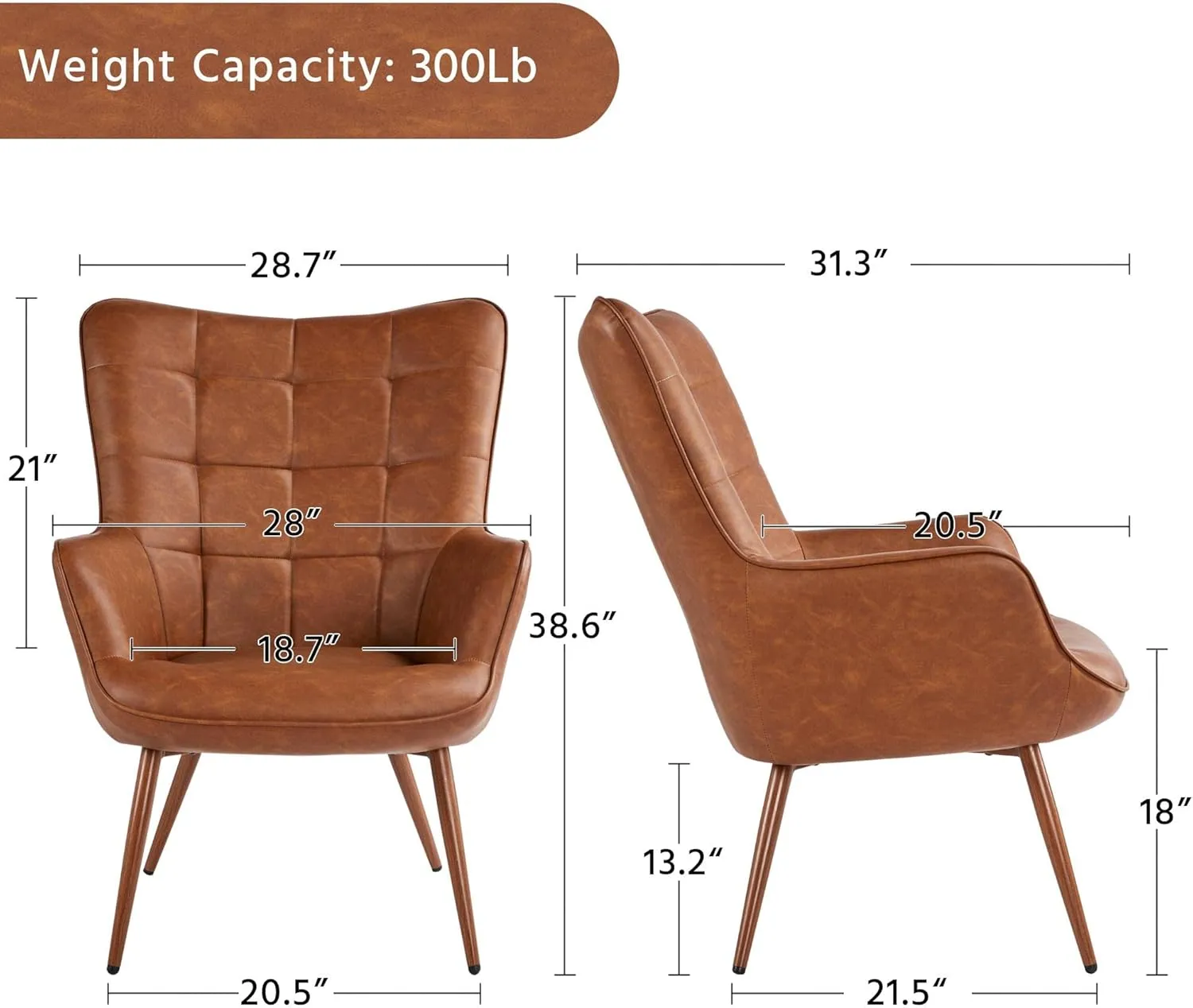 Yaheetech Leather Accent Chairs, Living Room Chairs Leather Large Armchairs Accent Chairs with Metal Legs for Living Bedroom Office Statement, Camel