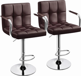 Yaheetech Tall Bar Stools Set of 2 Modern Square PU Leather Adjustable BarStools Counter Height Stools with Arms and Back Bar Chairs 360° Swivel Stool, Brown