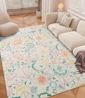 YIHOUSE Floral Living Room Rugs,Boho Pink Rugs for Bedroom,5x7 Washable Area Rugs, Low Pile Vintage Rug for Kids Room Non Slip Flower Rug Dining Room Kitchen Office