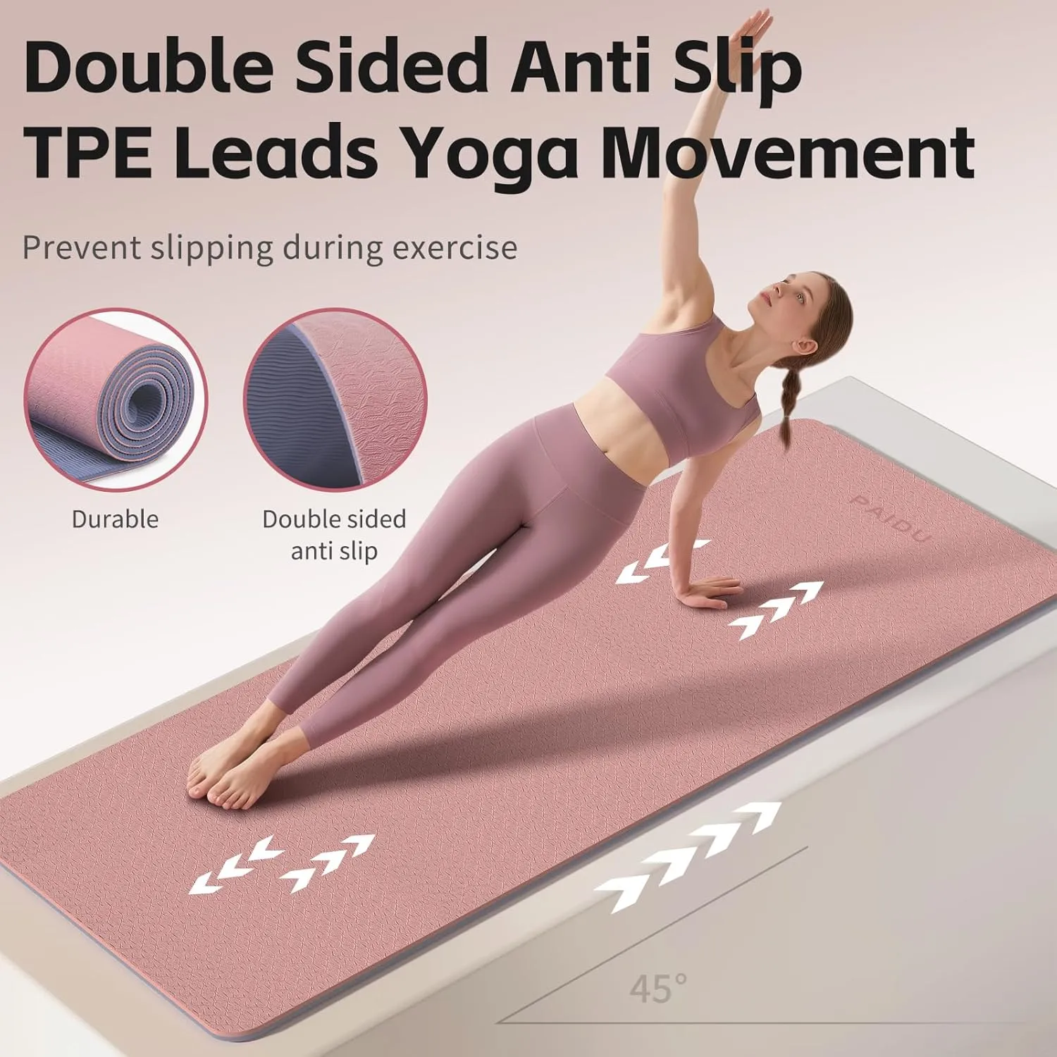 Yoga Mat 8mm Super Thick TPE Fitness Exercise Mat, Non-Slip, Odorless and Tear Resistant, Unisex, With Strap, Suitable for Yoga, Pilates, Meditation, Home Floor Exercise