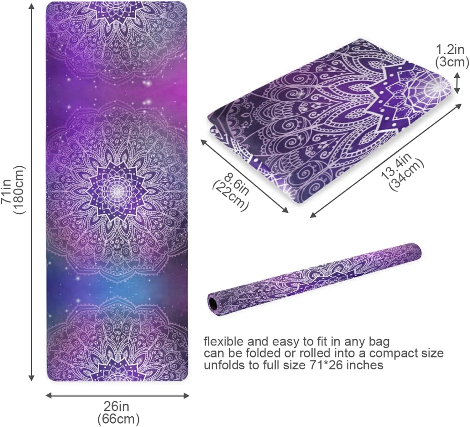Yoga Mat Non Slip Rubber Fitness Safe Exercise Mat with Bag Durable Folding Workout Mat for Pilates and Floor Exercises