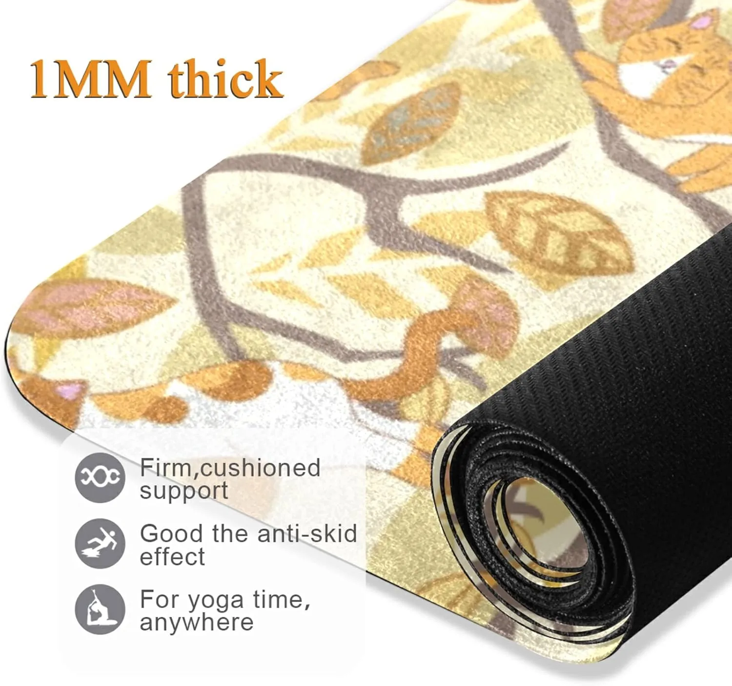 Yoga Mat Non Slip Rubber Fitness Safe Exercise Mat with Bag Durable Folding Workout Mat for Pilates and Floor Exercises