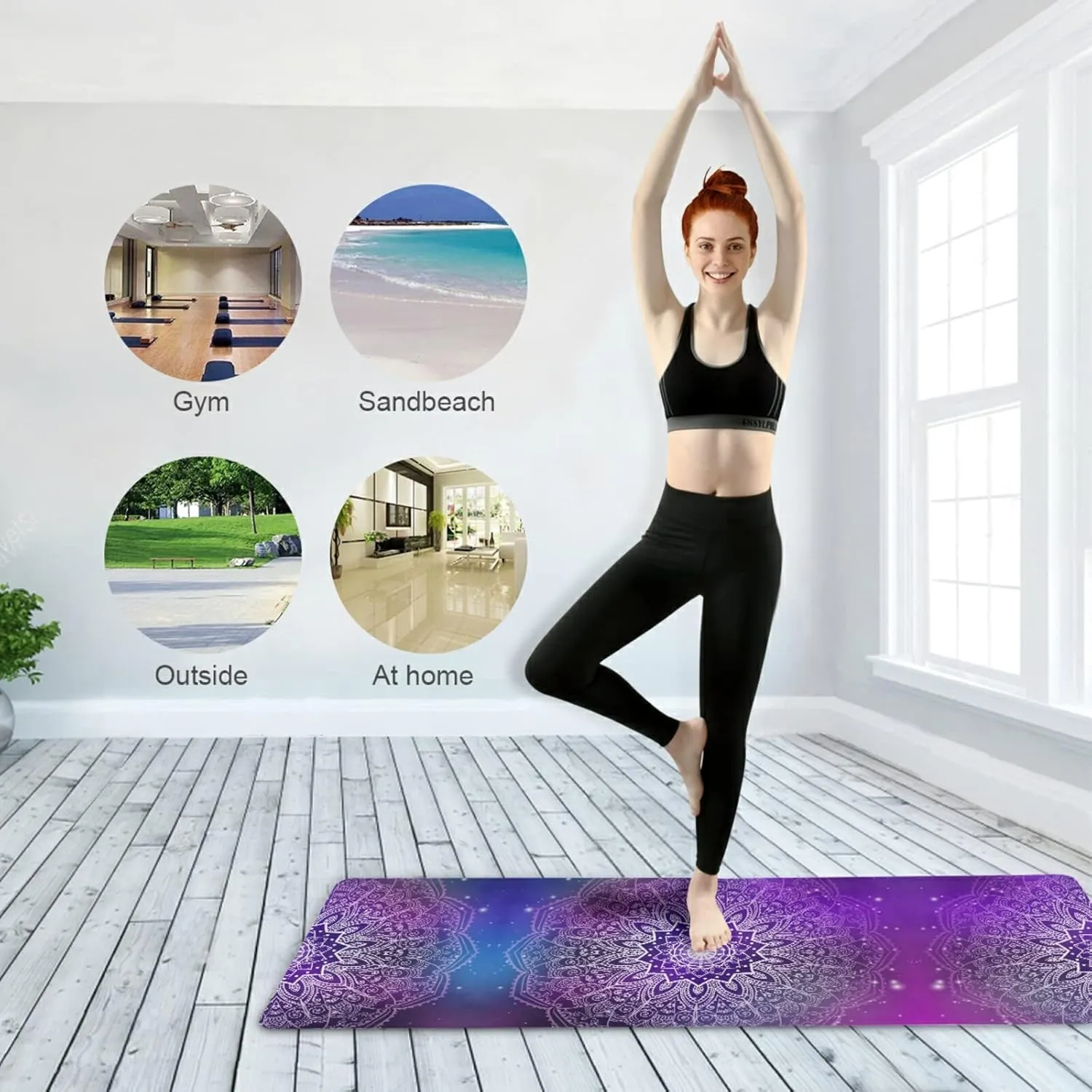 Yoga Mat Non Slip Rubber Fitness Safe Exercise Mat with Bag Durable Folding Workout Mat for Pilates and Floor Exercises