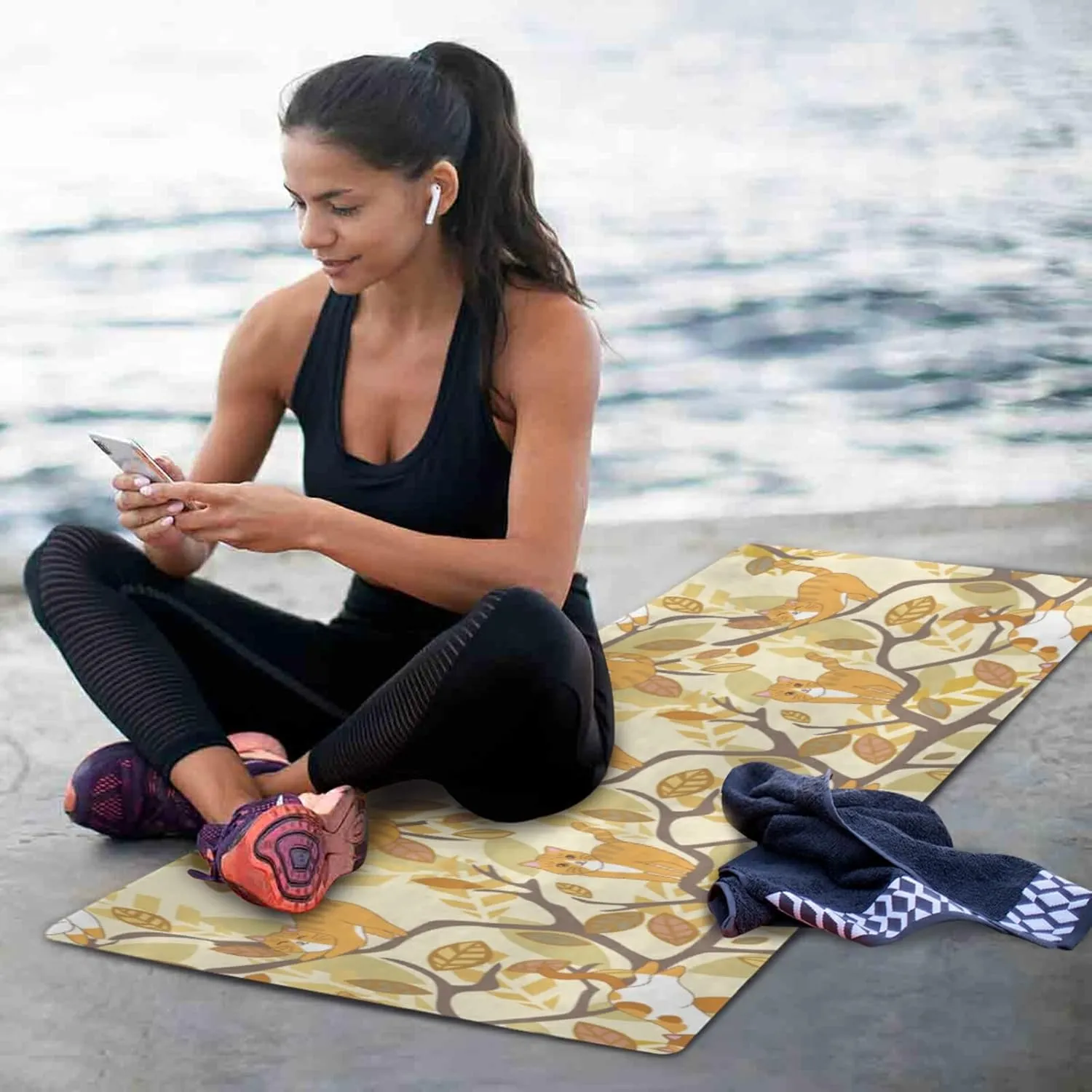 Yoga Mat Non Slip Rubber Fitness Safe Exercise Mat with Bag Durable Folding Workout Mat for Pilates and Floor Exercises