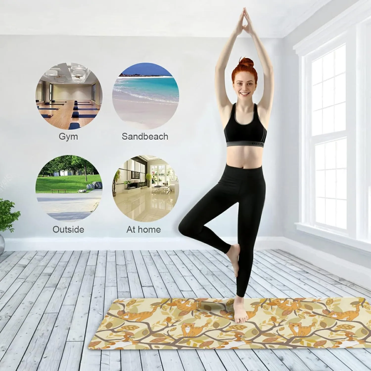 Yoga Mat Non Slip Rubber Fitness Safe Exercise Mat with Bag Durable Folding Workout Mat for Pilates and Floor Exercises