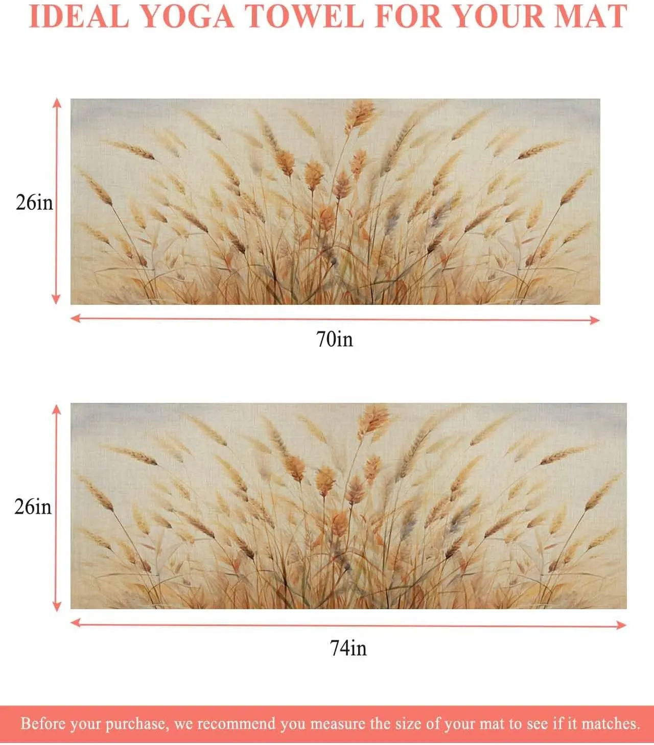 Yoga Mat Towel Reed Dandelion Retro Plant Grassland Non Slip Hot Yoga Mat Towel with Corner Pockets Absorbent Microfiber Yoga Towels for Hot Yoga, Bikram, Pilates, 26x74 Inch