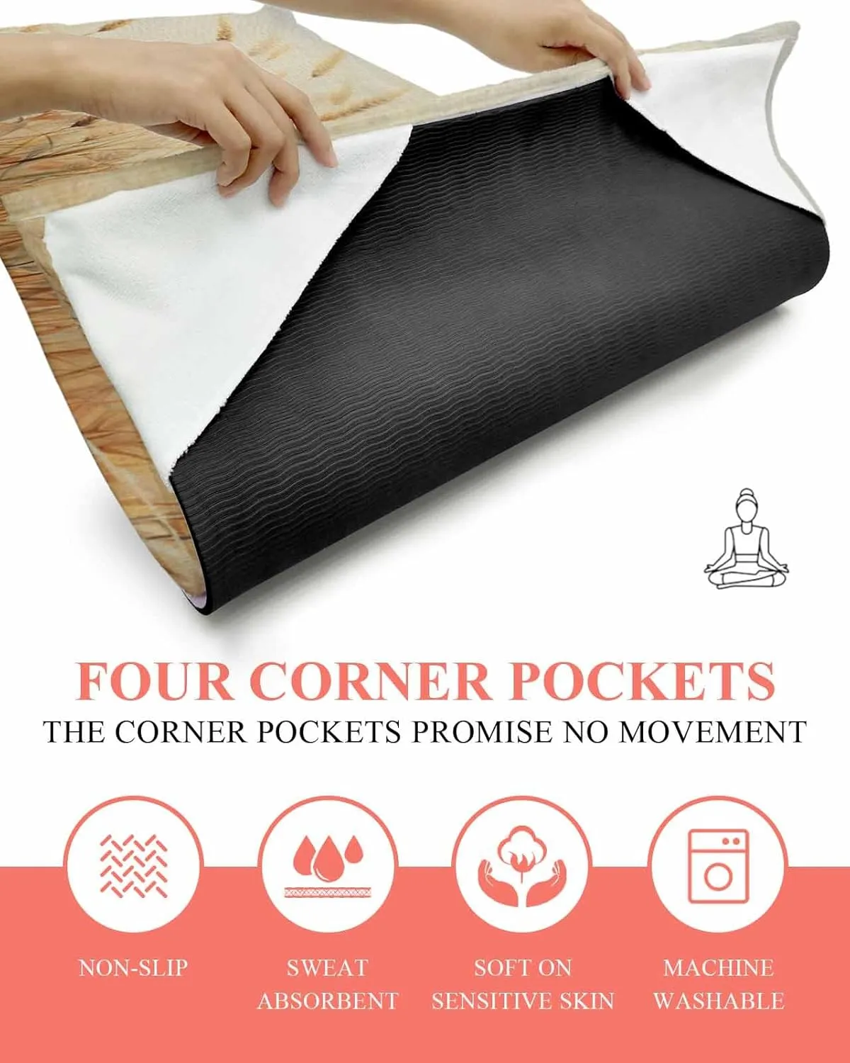 Yoga Mat Towel Reed Dandelion Retro Plant Grassland Non Slip Hot Yoga Mat Towel with Corner Pockets Absorbent Microfiber Yoga Towels for Hot Yoga, Bikram, Pilates, 26x74 Inch