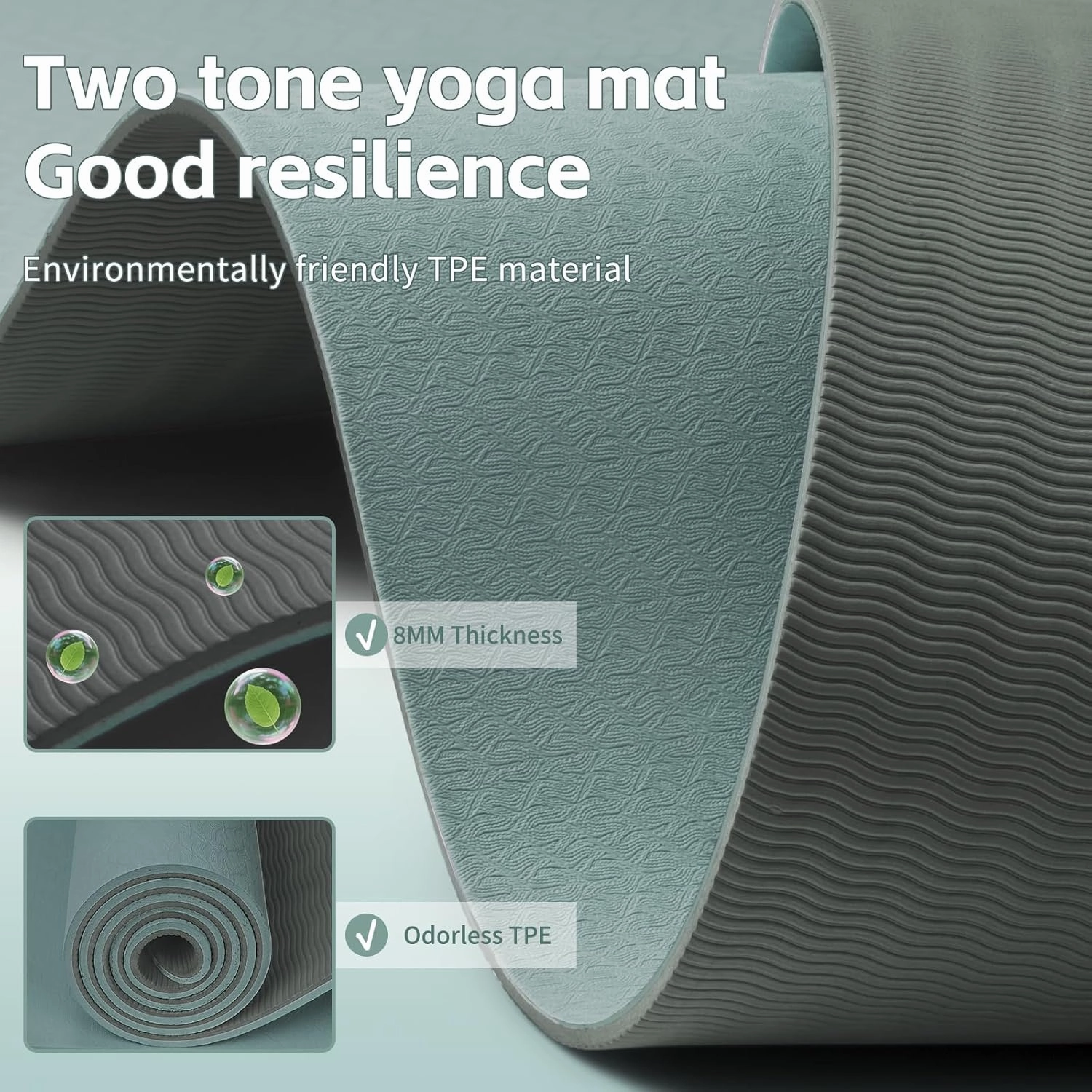 Yoga Mat 8mm Super Thick TPE Fitness Exercise Mat, Non-Slip, Odorless and Tear Resistant, Unisex, With Strap, Suitable for Yoga, Pilates, Meditation, Home Floor Exercise