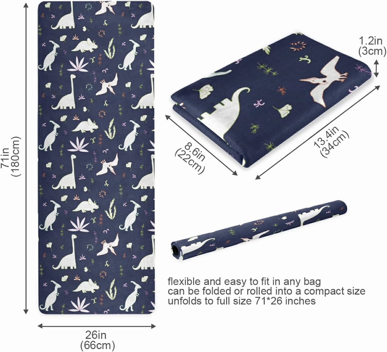 Yoga Mat Non Slip Rubber Fitness Safe Exercise Mat with Bag Durable Folding Workout Mat for Pilates and Floor Exercises