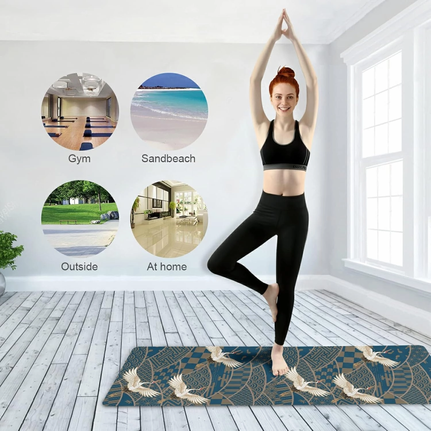 Yoga Mat Non Slip Rubber Fitness Safe Exercise Mat with Bag Durable Folding Workout Mat for Pilates and Floor Exercises