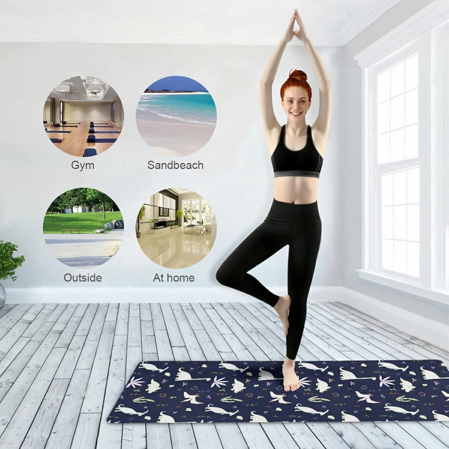 Yoga Mat Non Slip Rubber Fitness Safe Exercise Mat with Bag Durable Folding Workout Mat for Pilates and Floor Exercises