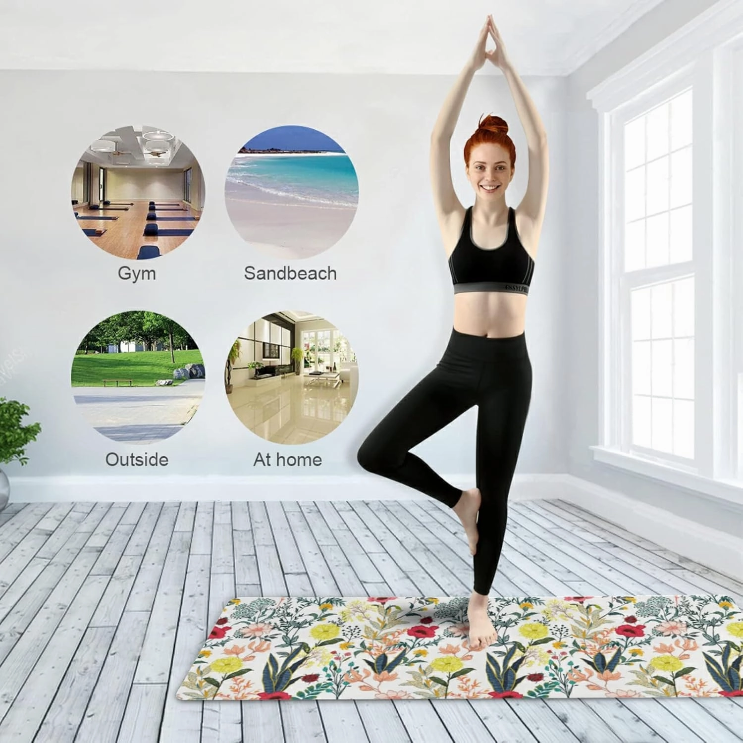 Yoga Mat Non Slip Rubber Fitness Safe Exercise Mat with Bag Durable Folding Workout Mat for Pilates and Floor Exercises