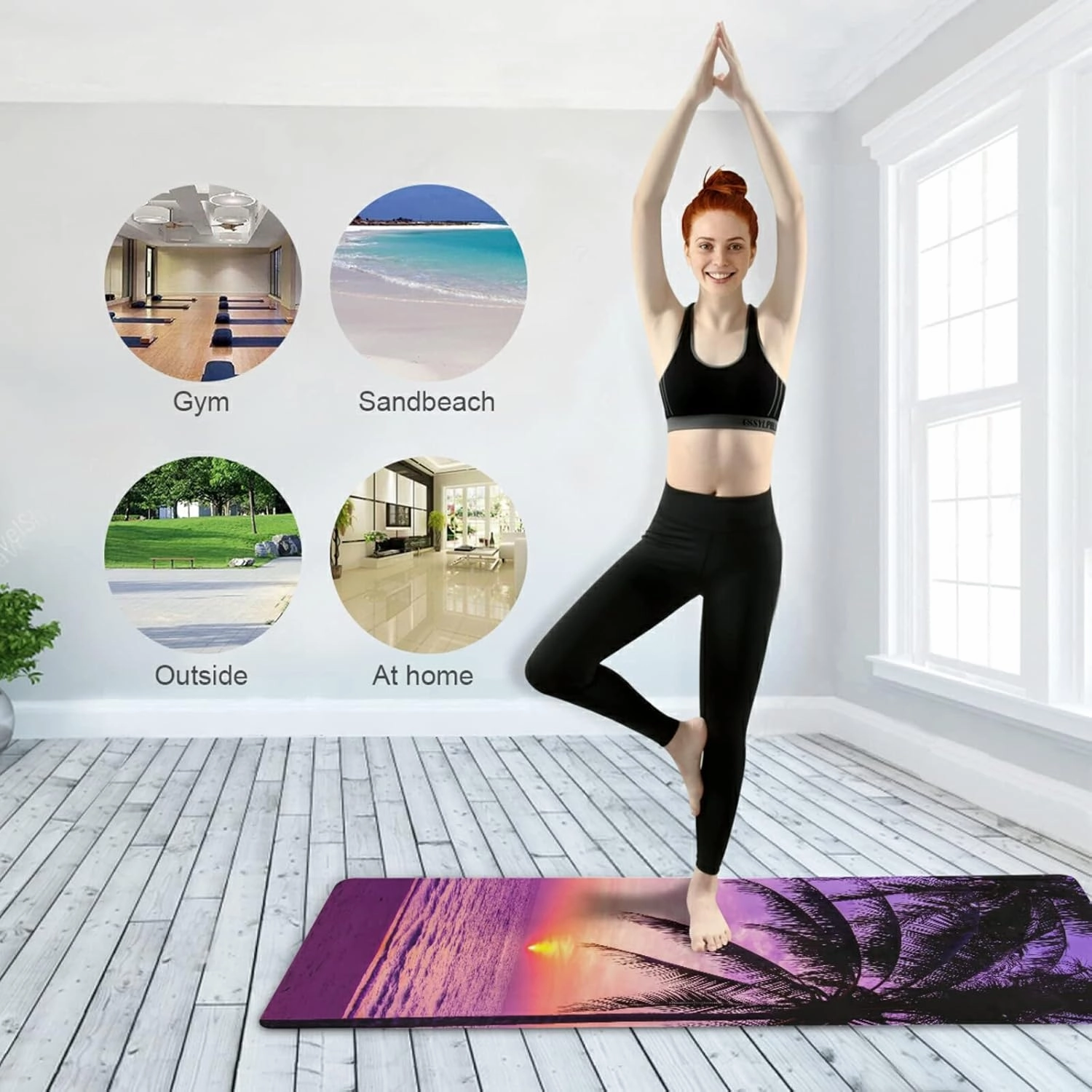 Yoga Mat Non Slip Rubber Fitness Safe Exercise Mat with Bag Durable Folding Workout Mat for Pilates and Floor Exercises