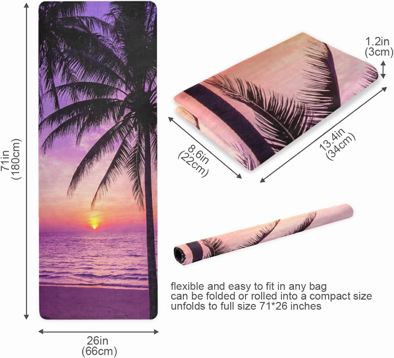 Yoga Mat Non Slip Rubber Fitness Safe Exercise Mat with Bag Durable Folding Workout Mat for Pilates and Floor Exercises