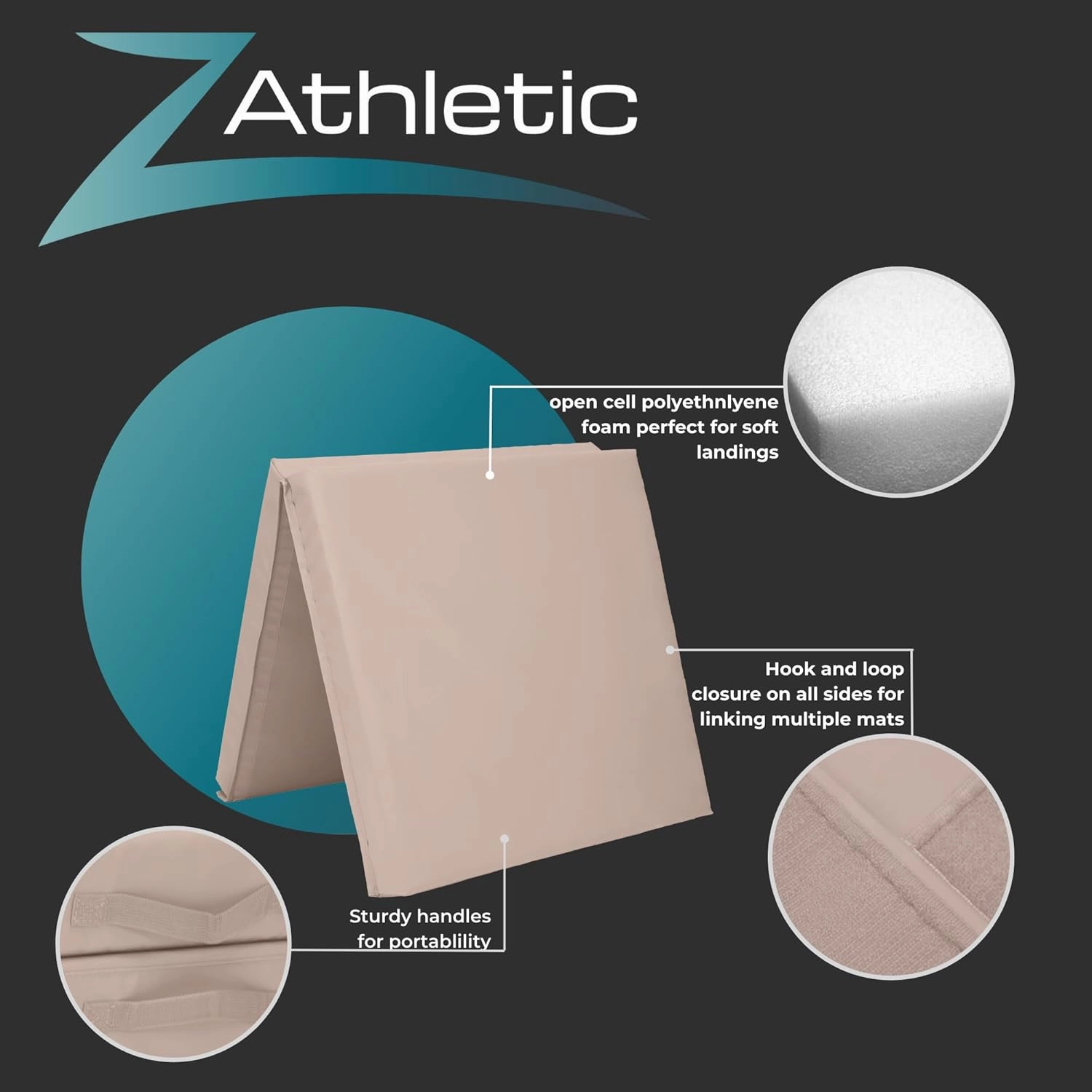 Z Athletic Open Cell Landing Folding Mat for Gymnastics, Tumbling, Cheerleading, Martial Arts, and More, 6 Ft x 3 Ft x 4 In