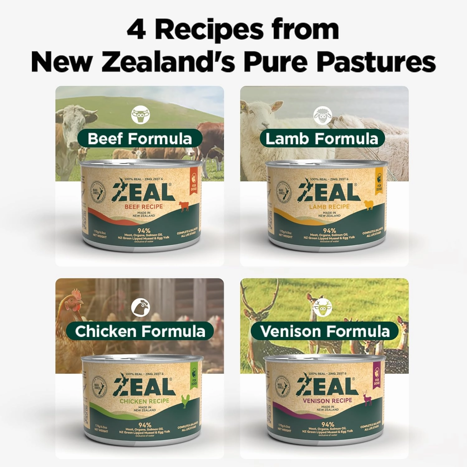ZEAL New Zealand Canned Wet Dog Food – High Protein, Pure Nutrition, Grain-Free with Superfoods (Chicken, 6oz Can, 12-Pack Tray)